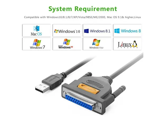 პრინტერის კაბელი UGREEN US167 (20224) USB to DB25 Parallel Printer Cable 2m, 3 image