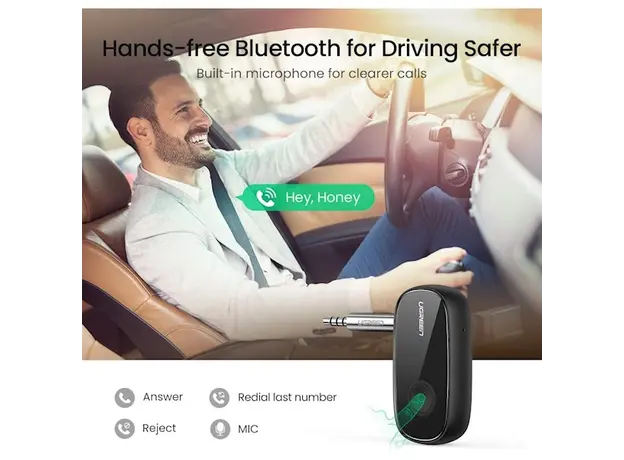 აუდიო ადაპტერი UGREEN CM279 (70304) Bluetooth 5.0 Receiver Audio Adapter APTX with Mic, Black, 5 image