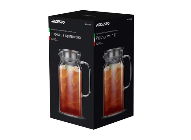მინის დოქი თავსახურით ARDESTO Pitcher with lid, 1200 ml, borosilicate glass, s/s, 3 image