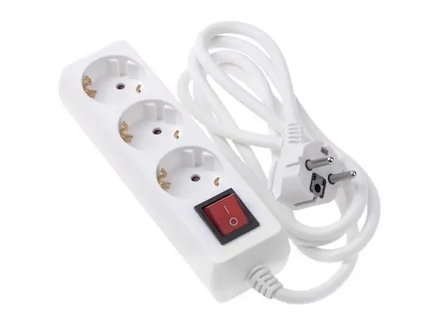 დამაგრძელებელი 2E 3XSchuko with switch, 3G*1.5mm, 1.5m, white