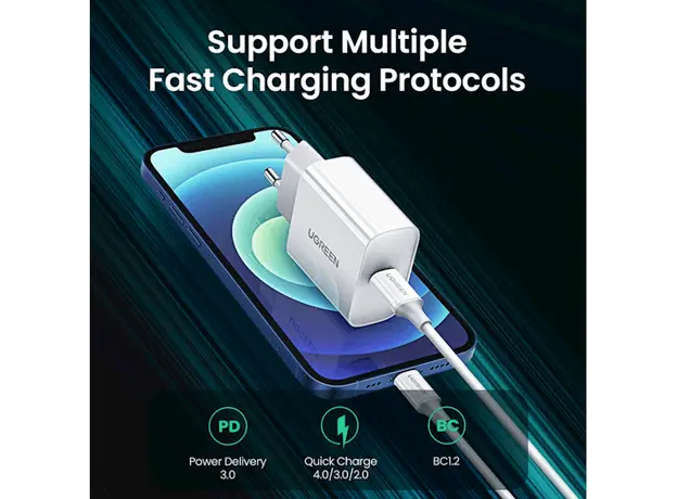 მობილურის დამტენი UGREEN CD137 (60450) Fast Charging Power Adapter with PD 18W EU (White), 6 image