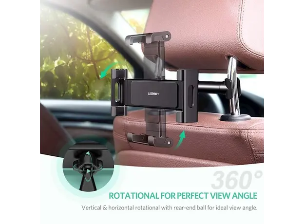 პლანშეტის დამჭერი UGREEN LP160 (60108) Car Headrest Mount Holder, Black, 4 image