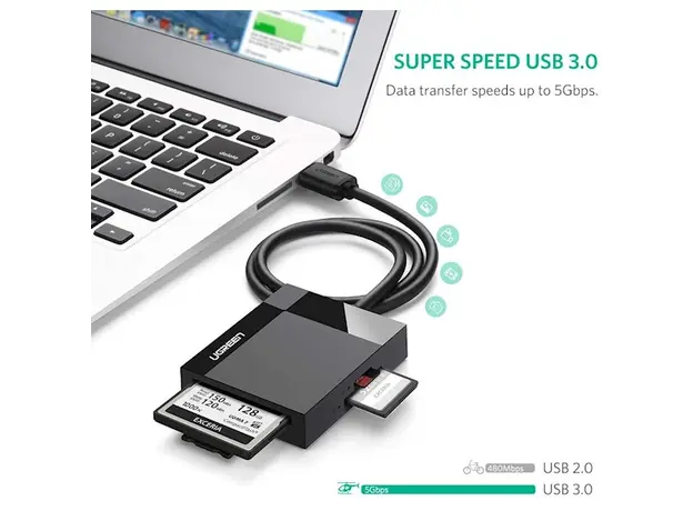 ბარათის წამკითხველი UGREEN CR125 (30333) USB 3.0 All-in-One Card Reader 0.5M, 5 image