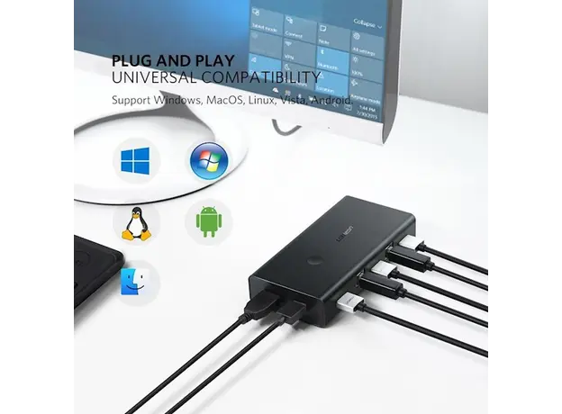 KVM სვიჩი UGREEN CM200 (50744), HDMI 2 IN 1 KVM Switcher, 4K*2K@30HZ, Black, 3 image