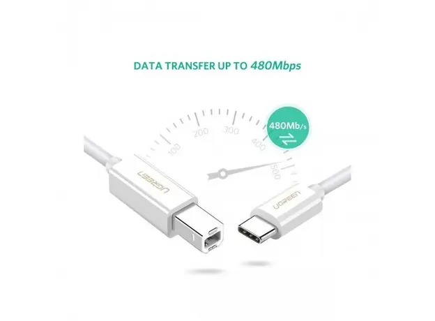 პრინტერის კაბელი UGREEN US241 (40417) USB Type C to USB-B Cable White 1.5M, 6 image