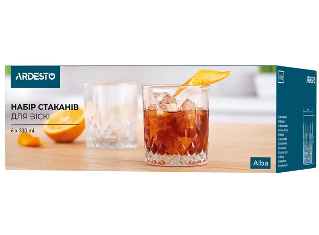 ჭიქების ნაკრები Ardesto Whiskey glasses set Alba 330 ml, 6 pcs, glass, 3 image