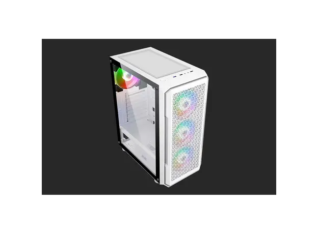 კომპიუტერის ქეისი 2E Hexagon G338W, without PSU, 2xUSB 3.0, 1xUSB Type-C, 1x120mm, 3x120mm ARGB, TG Side Panel, ATX, White, 3 image