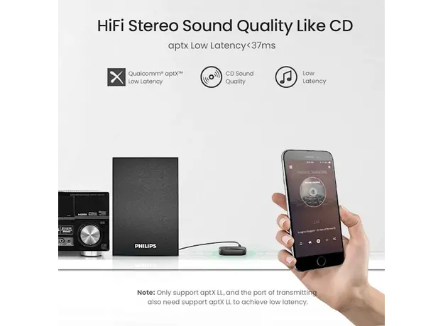 აუდიო ადაპტერი UGREEN CM279 (70304) Bluetooth 5.0 Receiver Audio Adapter APTX with Mic, Black, 6 image