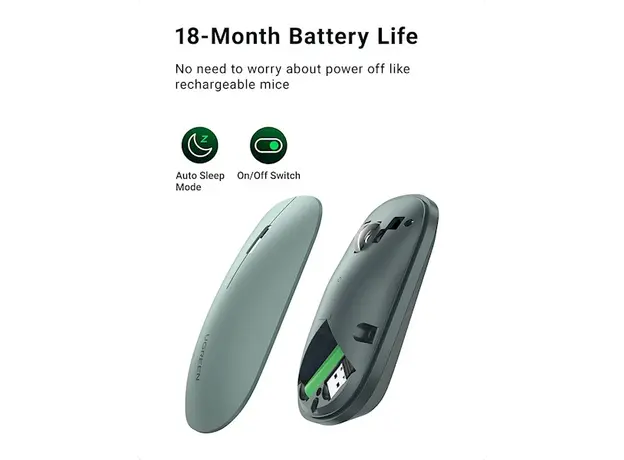 მაუსი UGREEN MU001 (90374) Wireless 2.4G Slim Silent Mouse, 4000DP, Green, 3 image