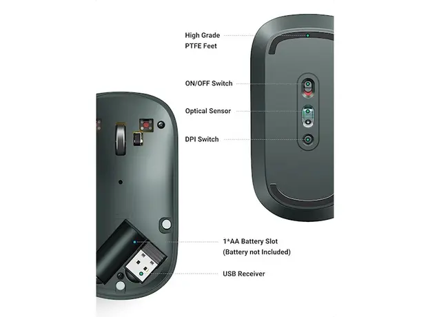 მაუსი UGREEN MU001 (90374) Wireless 2.4G Slim Silent Mouse, 4000DP, Green, 4 image