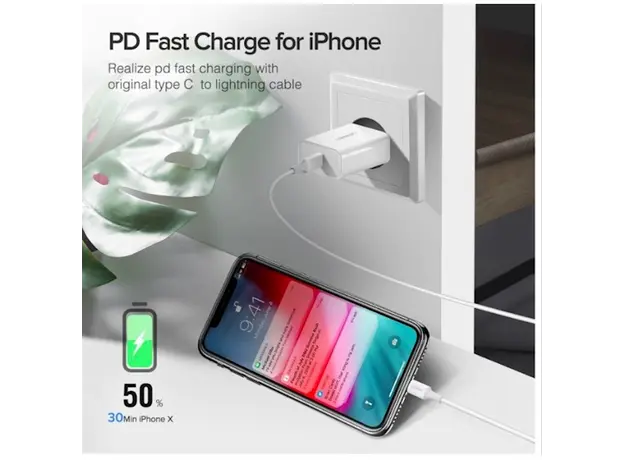 მობილურის დამტენი UGREEN CD137 (60450) Fast Charging Power Adapter with PD 18W EU (White), 5 image