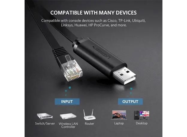 USB LAN კაბელი UGREEN CM204 (50773) USB to RJ45 Console RS232 Cable Serial Adapter for Router 1.5m USB RJ 45 8P8C Console Converter USB Cable, 3 image