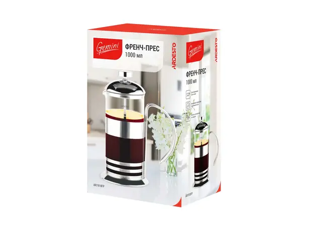 ჩაის დასაყენებელი ARDESTO French press  Gemini, 1000 ml, stainless steel, glass, 4 image