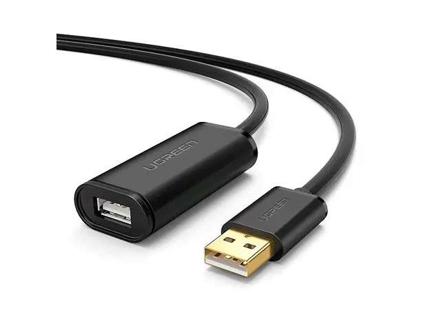 USB დამაგრძლებელი UGREEN US121 (10323) USB 2.0 Active Extension Cable with Chipset 15m (Black)