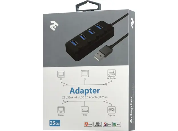 USB ჰაბი 2E Adepter USB-A to 4xUSB3.0 hub with switch, 0.25m, 4 image