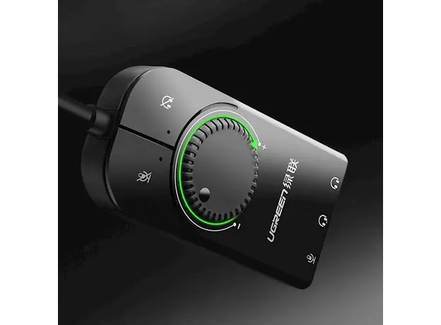 ხმის ბარათი UGREEN CM129 (40964) USB External Stereo Sound, card 3,5 mm mini jack with volume control Adapter 15cm (Black), 3 image