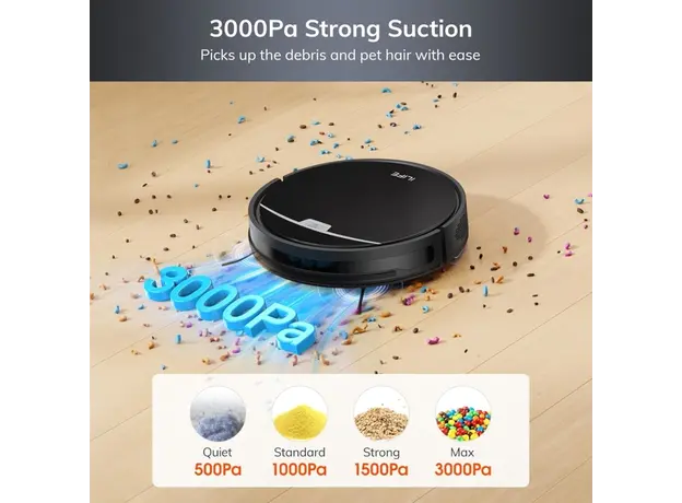 რობოტი მტვერსასრუტი მშრალი და სველი წმენდით Ilife V9 Pro, 3000Pa, Gyroscope Navigation, Self-Empty Robotic Vacuum Cleaner With APP Control, Black, 7 image