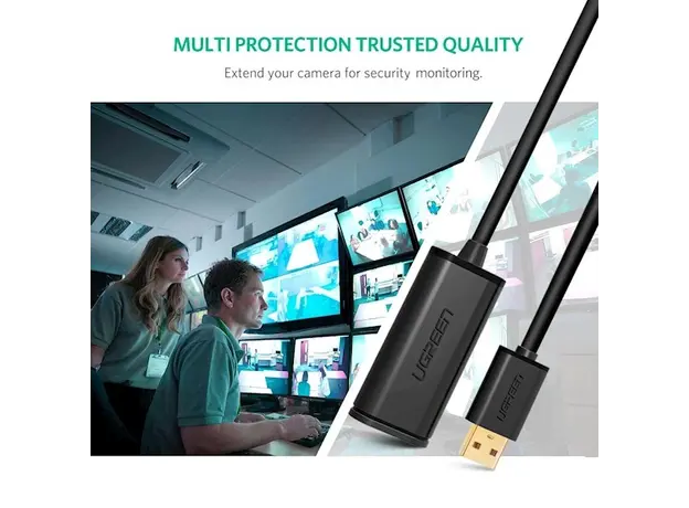 USB დამაგრძლებელი UGREEN US121 (10323) USB 2.0 Active Extension Cable with Chipset 15m (Black), 8 image