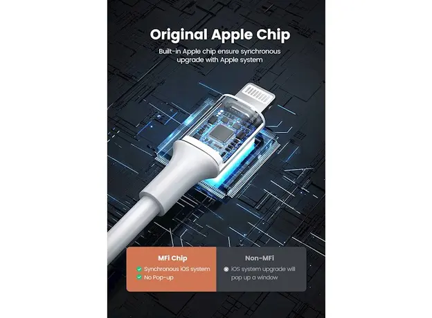 კაბელი UGREEN USB-A Male to Lightning Male Cable Nickel Plating ABS Shell 1m (Black), 6 image