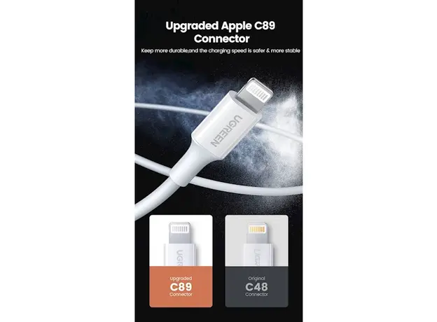 კაბელი UGREEN USB-A Male to Lightning Male Cable Nickel Plating ABS Shell 1m (Black), 5 image