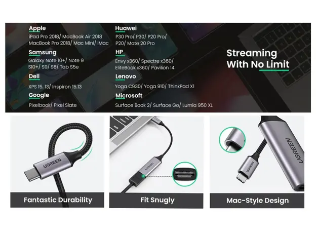 USB ადაპტერი UGREEN 70444 USB Type C to HDMI 2.0 4K@60 Hz Thunderbolt 3 Convertor for MacBook / PC gray, 8 image