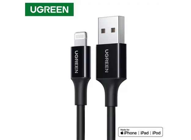 კაბელი UGREEN USB-A Male to Lightning Male Cable Nickel Plating ABS Shell 1m (Black)