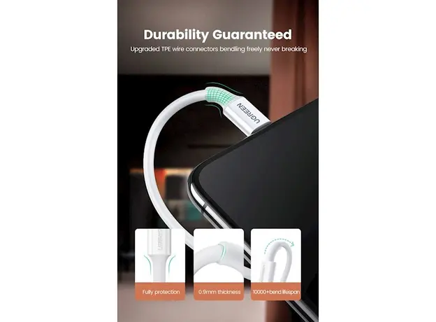 კაბელი UGREEN USB-A Male to Lightning Male Cable Nickel Plating ABS Shell 1m (Black), 8 image