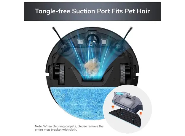 რობოტი მტვერსასრუტი მშრალი და სველი წმენდით Ilife V9 Pro, 3000Pa, Gyroscope Navigation, Self-Empty Robotic Vacuum Cleaner With APP Control, Black, 8 image