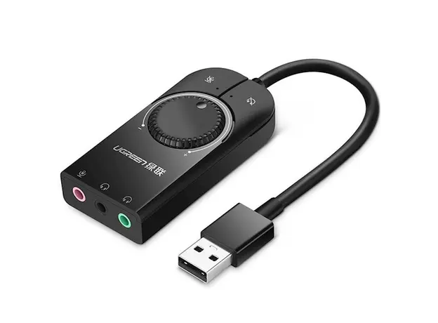 ხმის ბარათი UGREEN CM129 (40964) USB External Stereo Sound, card 3,5 mm mini jack with volume control Adapter 15cm (Black), 5 image