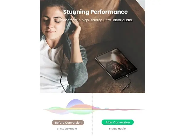 აუდიო ადაპტერი UGREEN USB-C to 3.5mm M/F Cable Aluminum Shell with Braided 10cm (Space Gray), 6 image