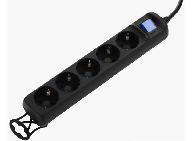 დენის დამაგრძელებელი 2E Power strip 5XSchuko with switch, 3G*1.5мм, 1.5m, black, 5 image