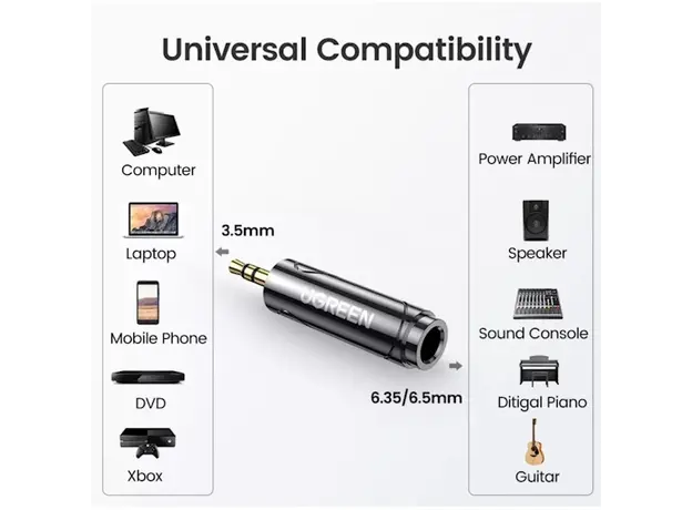აუდიო ადაპტერი UGREEN 80730 3.5mm to 6.35mm Audio Adapter, 6 image