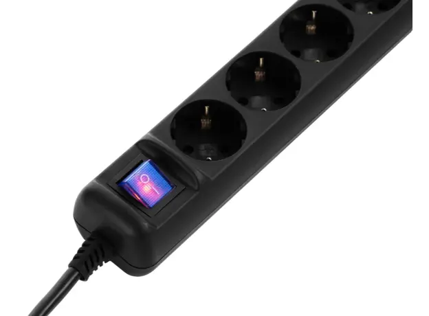დენის დამაგრძელებელი 2E Power strip 5XSchuko with switch, 3G*1.5мм, 1.5m, black, 6 image