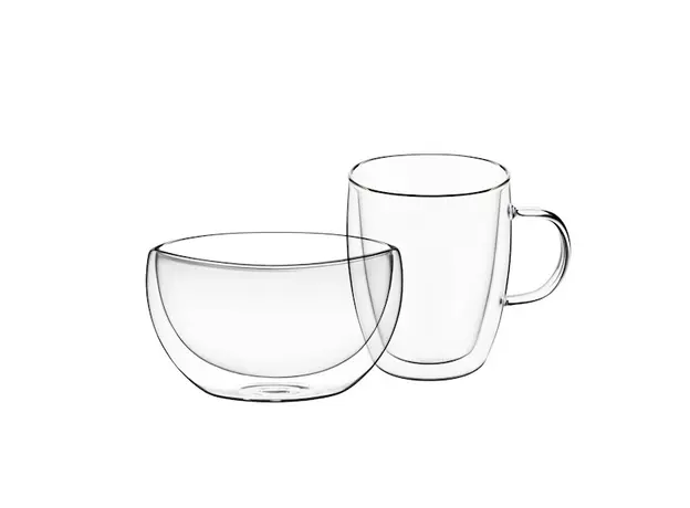 ჭიქები Ardesto Breakfast set double wall borosilicate glass mug 270 ml and bowl 500 ml, 2 image