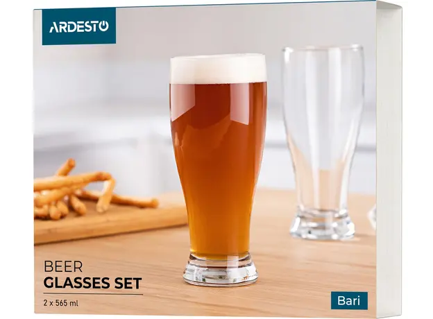 ლუდის ჭიქების ნაკრები Ardesto Beer glasses set Bari 565 ml, 2 pcs, glass, 3 image