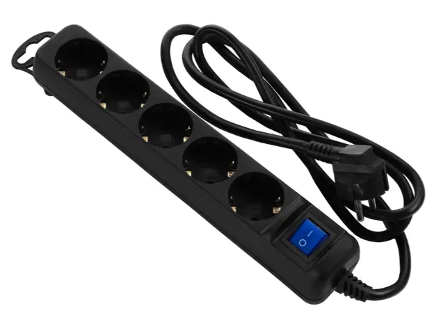 დენის დამაგრძელებელი 2E Power strip 5XSchuko with switch, 3G*1.5мм, 1.5m, black, 2 image