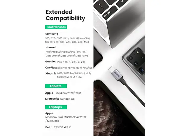 აუდიო ადაპტერი UGREEN USB-C to 3.5mm M/F Cable Aluminum Shell with Braided 10cm (Space Gray), 4 image