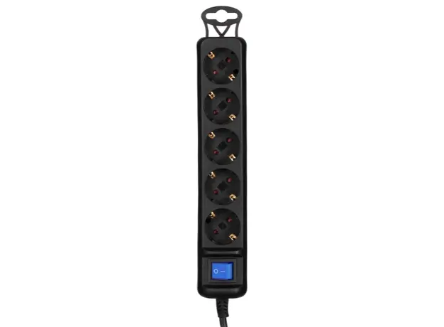 დენის დამაგრძელებელი 2E Power strip 5XSchuko with switch, 3G*1.5мм, 1.5m, black, 4 image