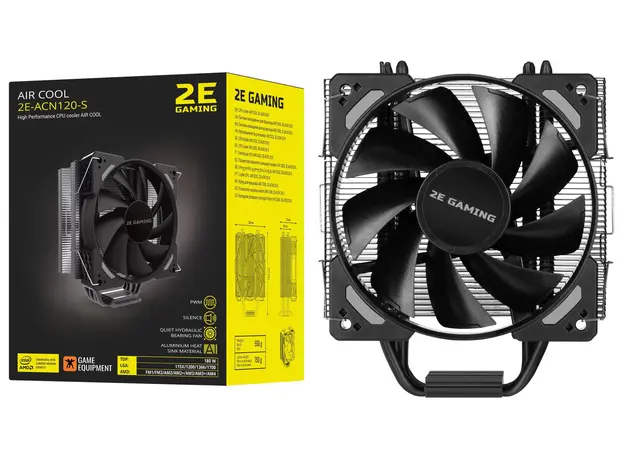 ქულერი 2E GAMING CPU cooling system  AIR COOL (ACN120-S) 115X,1200,1366,1700 FM1,FM2,AM2,AM2+,AM3,AM3+,AM4, 120mm,TDP 180W, 2 image