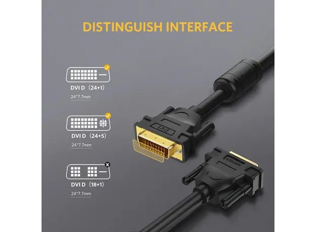 DVI კაბელი UGREEN DV101 (11604) DVI-D 24+1 Male to Male Dual Link Video Cable, 2m, Black, 3 image
