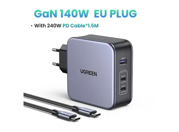 დამტენი UGREEN CD289 (90549), 140W, USB, USB-C, Gray, 4 image