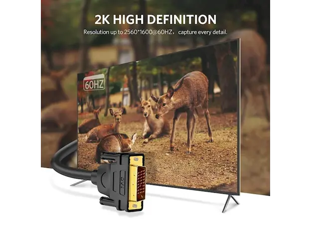 DVI კაბელი UGREEN DV101 (11604) DVI-D 24+1 Male to Male Dual Link Video Cable, 2m, Black, 4 image