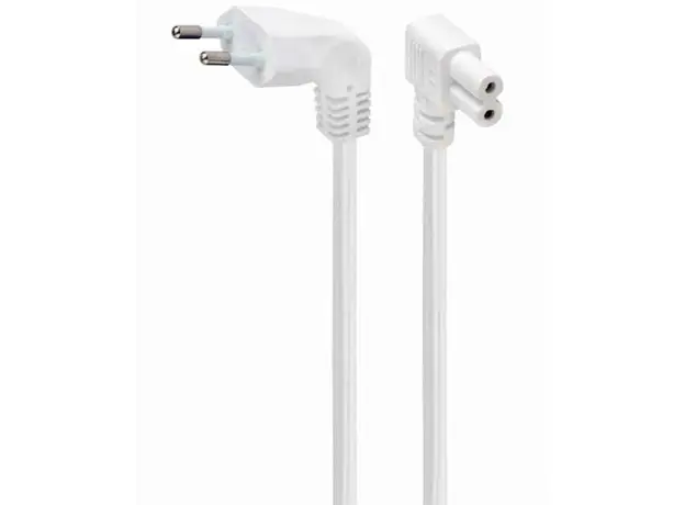 კაბელი GMB Power cord (C7) with angled connectors, VDE approved, 2.5 m, white (PC-184L-VDE-2.5M-W)