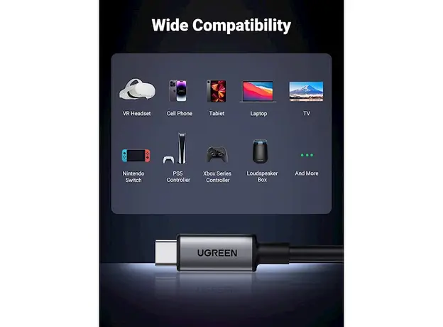 USB კაბელი UGREEN US551 (90629), Type-c to Type-c , USB-C To USB-C, 5m, Black, 3 image