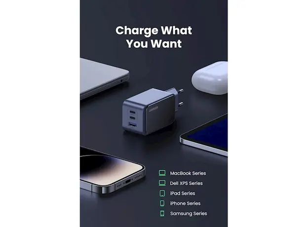 მობილურის დამტენი UGREEN X553 (35042) Nexode Air, 65W, USB, USB-C, Grey, 4 image