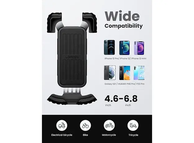 მობილურის დამჭერი UGREEN LP494 (60548), Bike Mount Phone Holder, Black, 6 image