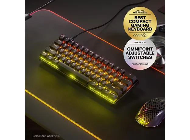 კლავიატურა SteelSeries Keyboard mechanical Apex Pro Mini 61key, HyperMagnetic Switch, USB-A/WL, EN, RGB, black, 3 image