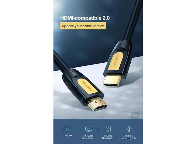 HDMI კაბელი UGREEN HD101 (10129) Round HDMI Cable 2m (Yellow/Black), 7 image