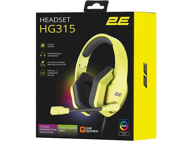ყურსასმენი 2E HG315 Gaming Headset, Wired, RGB, USB, Yellow, 5 image