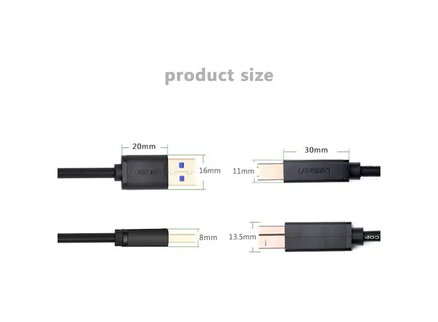 პრინტერის კაბელი UGREEN US210 (10372) USB-B 3.0 Type B to Type A Print Cable 2m (Black), 5 image